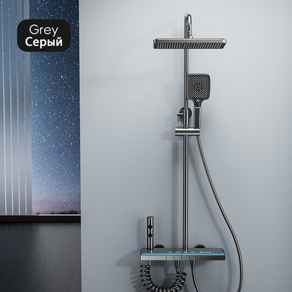 Luxury Bathroom Shower Faucet Set Smart Temperature Display Rainfall Shower System Rain Waterfall LED Bathtub Mixer Tap Showers