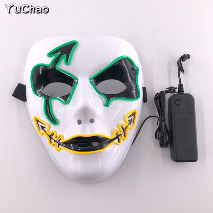 LED Hand-painted Mask Halloween Carnival Masquerade Cosplay Horror Accessory Men's Mask Weird Face Mask Glowing Mascara Disfraz