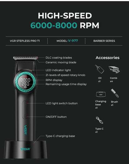 VGR 001 977 new hair trimming set high-end men's hair clipper intelligent digital display electric pusher carving and whitening