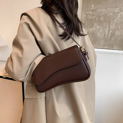 Solid Color Striped Flannel Women Crossbody Bag Quiet Luxury Designer Bag Fashionable Elegant PU Leather Shoulder Bags for Women