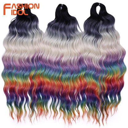 FASHION IDOL Cabelo de Crochê Torção Laranja Extensões de Cabelo Trançado de Onda Profunda Sintética Cabelo Onda de Água 24 Polegadas Fibra Resistente ao Calor