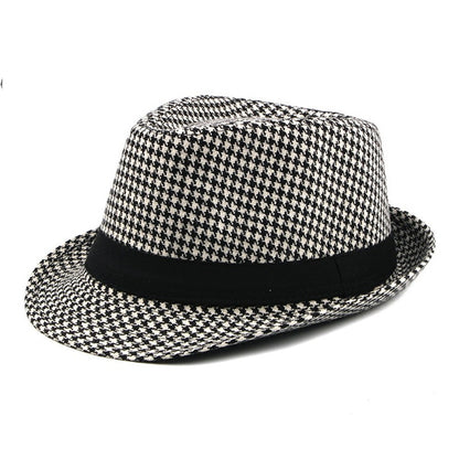 Primavera Verão Novo Chapéu Xadrez Vintage Masculino Chapéu de Lã para Homens de Meia-Idade e Idosos Chapéu de Cavalheiro Chapéu de Jazz