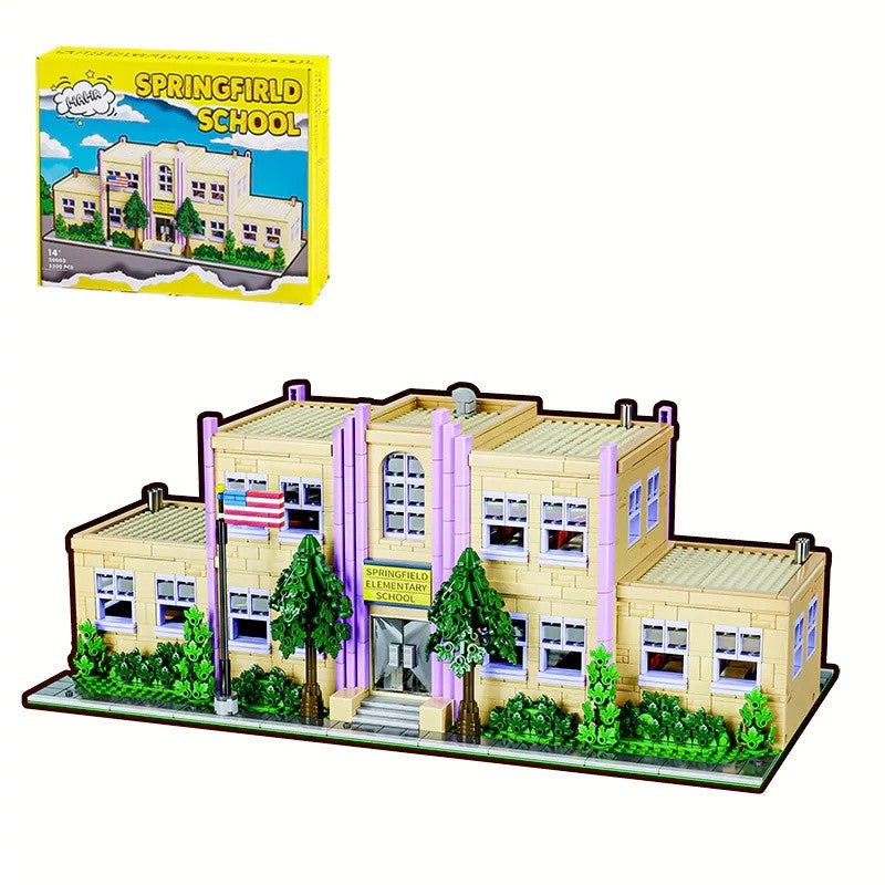 3500PCS Springfield Elementary School Building Blocks Idea Anime Street View Modular Architecture Brick Model Bricks Toys for Adults Christmas Gift