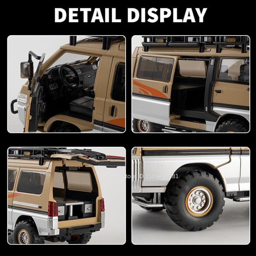 1:24 Mitsubishi Delica H2 Carro de Brinquedo de Liga Leve com Portas Abertas, Som, Luz, Fricção, Miniatura Veículo Presente de Aniversário para Menino