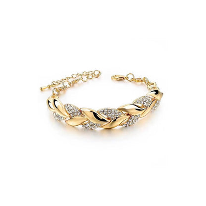 Pulseira de Luxo Love Folha Trançada com Cristais, Braceletes de Casamento para Mulheres, Presentes de Aniversário, Dia dos Namorados, Joias Estéticas