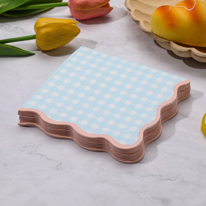 20pcs color printed napkins, blue and white checkered pattern napkins suitable for parties and gatherings, pink lace checkered n
