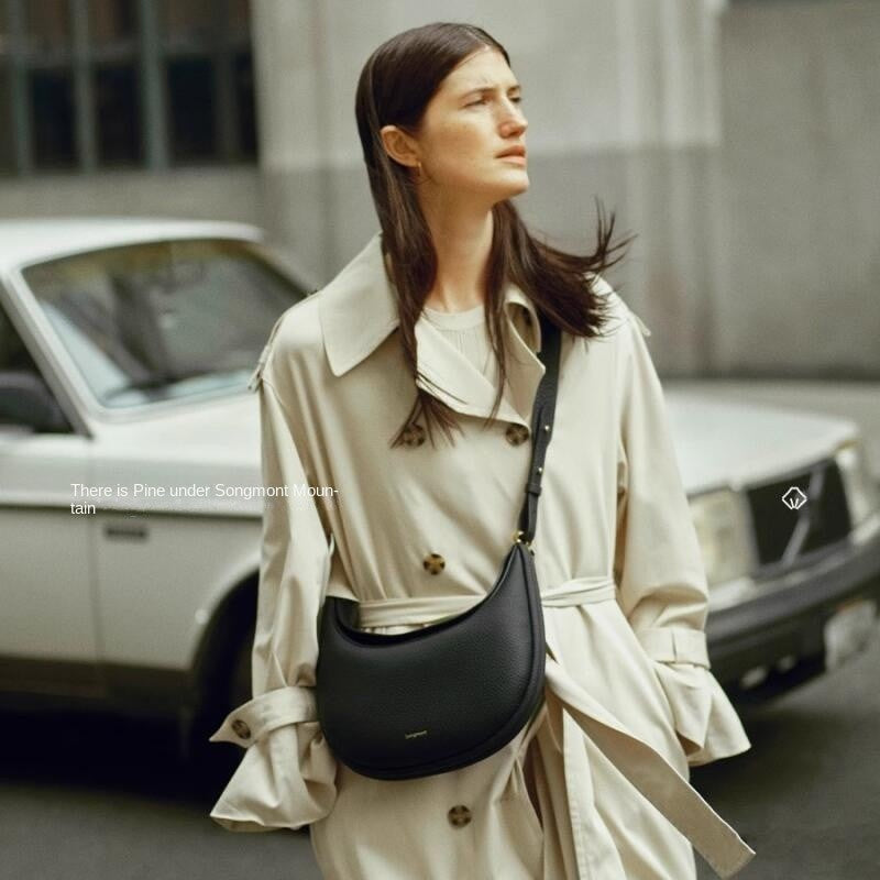 Songmont Crescent Bag Genuine Leather Mini For Women Sweet Style Magnetic Closure casual versatile pine crescent bag