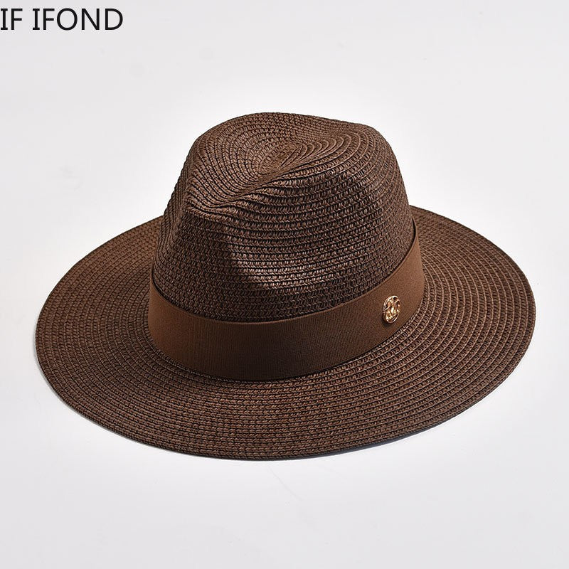 Summer Straw Hats for Women Men Panama Travel Beach Sun Hat Ribbon Decoration Elegant Luxury Jazz Hat