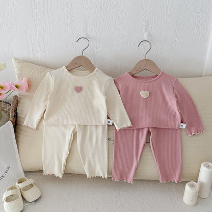 Cute Lovely Girls 2025 Autumn Pajama Set Korean Style Homewear 2 Piece Outfit Warm Long Sleeve Kids Sleepwear
