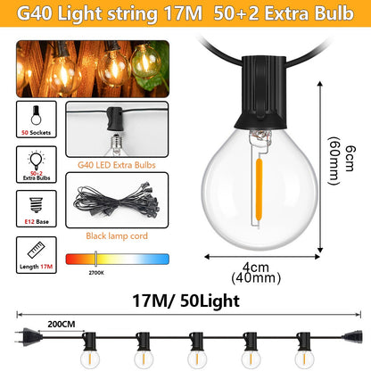 Outdoor LED Waterproof G40 String Light EU Plug Shatterproof Light Bulb Garden Fairy String Lights for Patio Festoon Party Decor