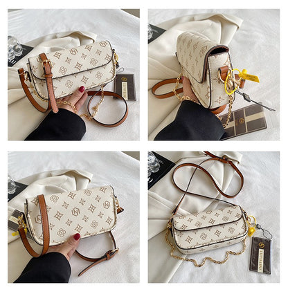 Fashionable retro printed small square bag; versatile single shoulder bag; crossbody bag under the arm.