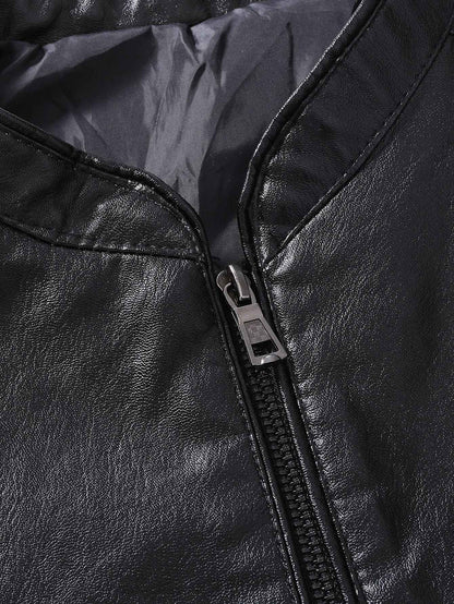 2024 Spring New Men's Business Casual Slim Long-sleeved Pu Leather Jacket Jacket Side Seam Pocket Zipper Solid Color