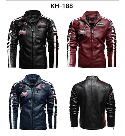 Vintage Motorcycle Jacket Men Fashion New Biker Leather Jacket Male Embroidery Bomber Coat Winter Fleece Pu Overcoat