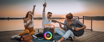 Caixa de Som Karaokê Bluetooth de Alta Potência T35, Luz Rítmica Musical, Som Estéreo Surround 360 Graus, Subwoofer Sem Fio com Microfone Duplo