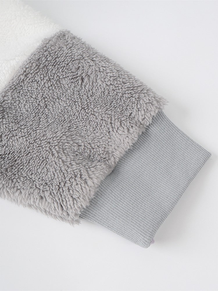 Plus Size Autumn/Winter New Arrivals Women's Autumn/Winter Drop-Shoulder Long-Sleeved Colour-Block Patchwork Fleece Hooded Jacke