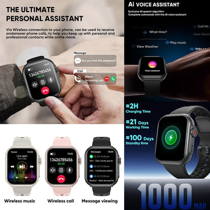 2025 Novo Relógio Inteligente Esportivo da Moda Masculino Feminino Tela Sensível ao Toque Total AMOLED HD de 1,85 Polegadas IP68 À Prova D'Água Smartwatches com Chamada Bluetooth