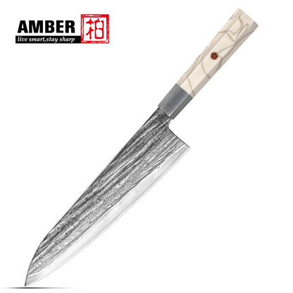 Conjunto de Facas de Chef, Conjunto de Facas de Cozinha Damasco Japonês de 6 Peças, Conjunto de Facas de Chef Profissionais de Aço Premium de 67 Camadas, com Cabo de Resina de Malha Branca