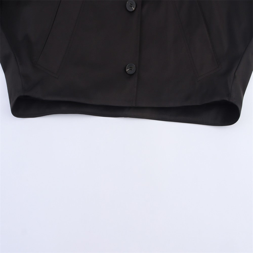 Autumn new European and American style hooded long sleeved lapel jacket single breasted trench coat short jacket