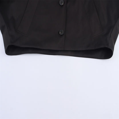 Autumn new European and American style hooded long sleeved lapel jacket single breasted trench coat short jacket