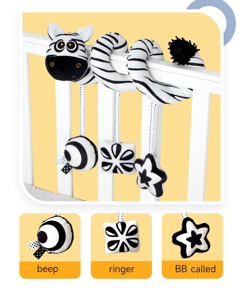 Baby Black And White Animal Hanging Toys Car Seat  Baby Spiral Activity Hanging Toys Plush Zoon Music BB Squeaker Rattles Gift