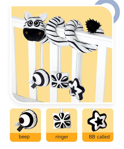 Baby Black And White Animal Hanging Toys Car Seat  Baby Spiral Activity Hanging Toys Plush Zoon Music BB Squeaker Rattles Gift