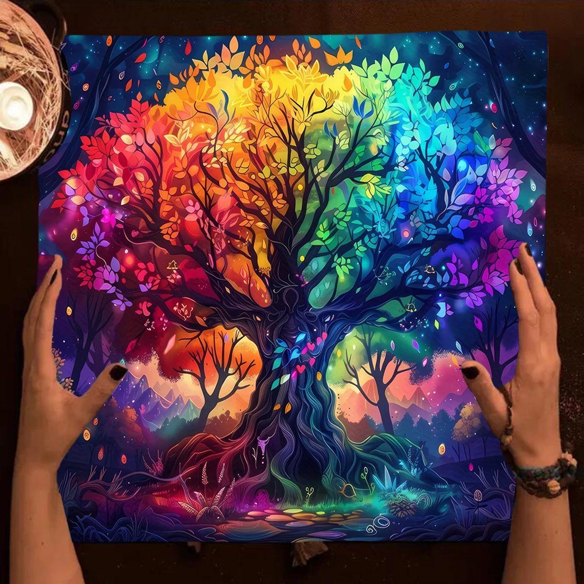 Life Tree Tarot Cloth Altar Cloth Starry Colorful Tree of Life Tarot Tablecloth for Reading Witchcraft Astrology Oracle Card Mat