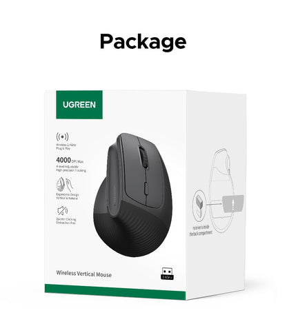 Mouse Sem Fio Vertical UGREEN 2.4G Ergonômico 4000DPI 6 Botões Silenciosos para MacBook, Tablet, Notebooks, Computador, PC, Mouse Preto e Rosa