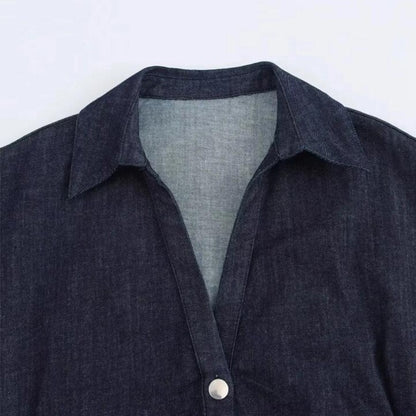 Denim Dress Women's Spring Summer Casual Long Dresses For Women 2025 New Fashion Ruched Short Sleeve Streetwear Midi Dress