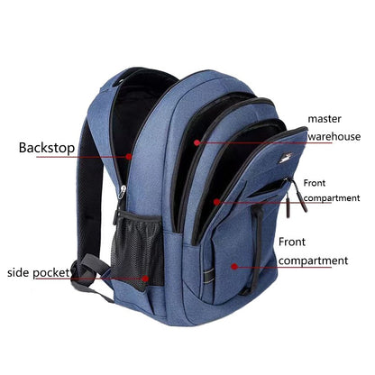 The men's backpack is suitable for business trips. It has a hand-held design with multiple pockets and is a book bag.