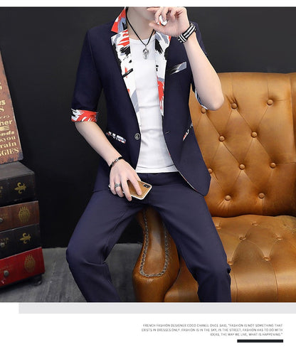 Summer 2025 Korean Slim Fit Short Sleeve Suit Casual Thin British Style Seven-Point Mid-Sleeve Suit for Men