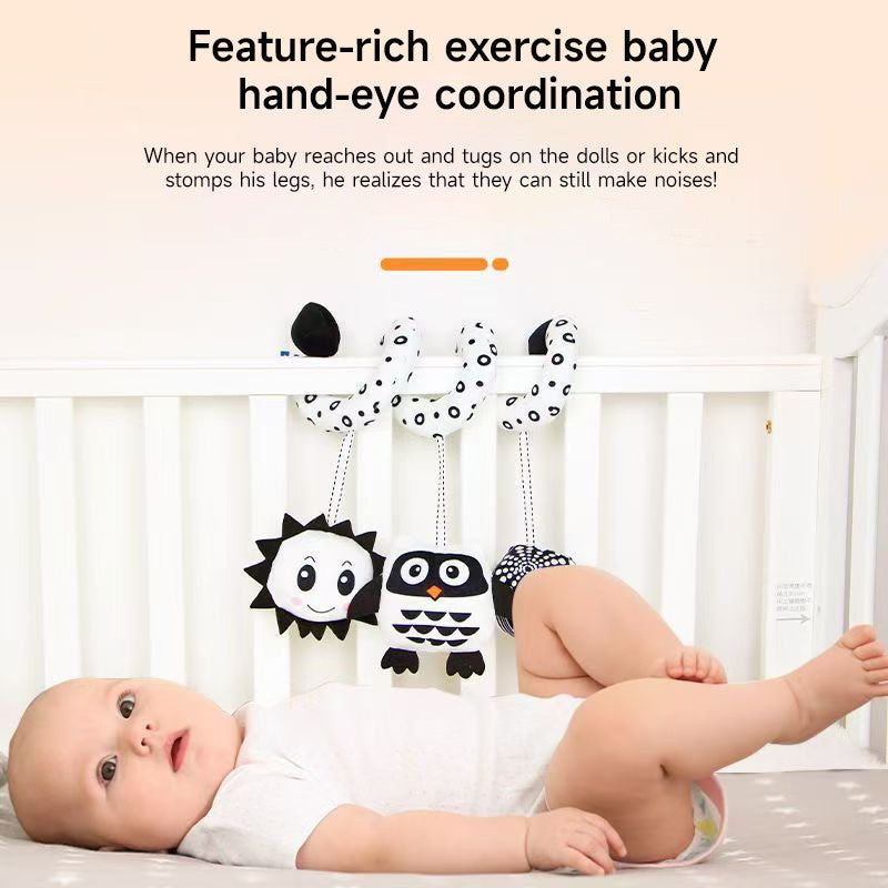 Baby Black And White Animal Hanging Toys Car Seat  Baby Spiral Activity Hanging Toys Plush Zoon Music BB Squeaker Rattles Gift