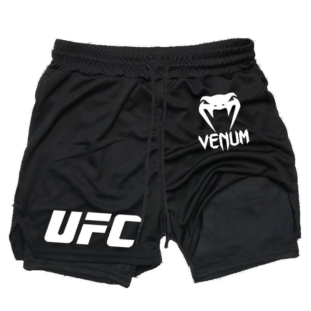 Men's UFC Printed Quick-Dry Double-Layer Sports Shorts, Breathable Tennis Training Shorts