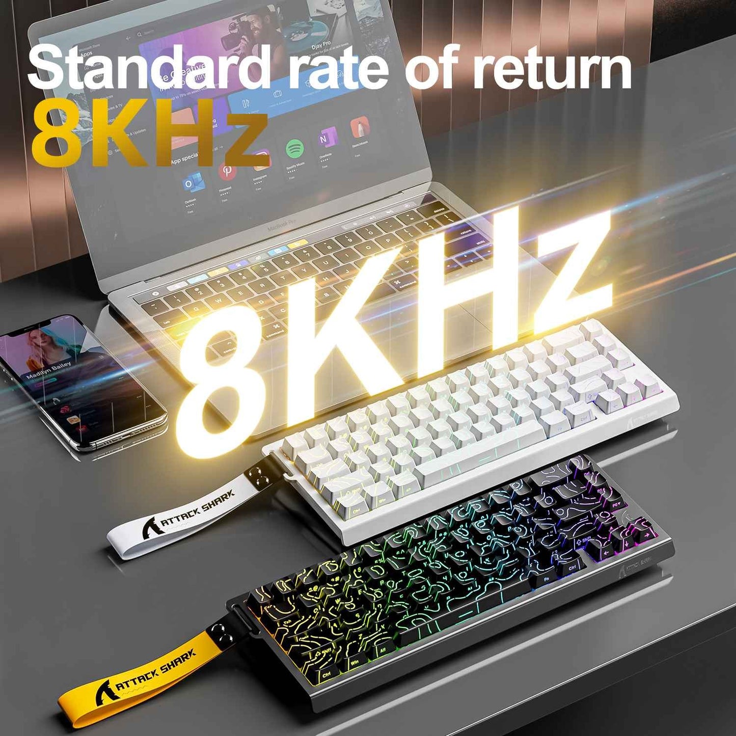 Teclado com Switch Magnético ATTACK SHARK X68HE Com Fio e FREEWOLF F68 Com Fio F68Pro Sem Fio para Jogos Profissionais 8K Hz 0,01mm Gatilho Rápido