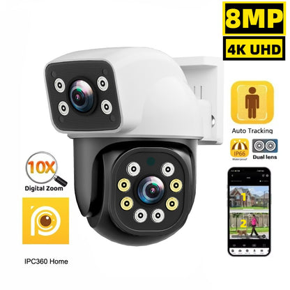 IPC360HOME 10X Zoom 4K 8MP Dual Lens WIFI PTZ 4MP Dual Screen Security Camera Outdoor Color Night Vision Surveillance Cameras