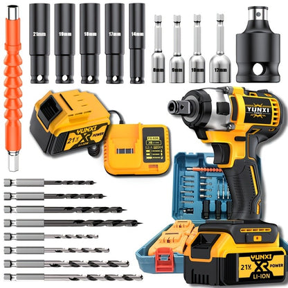 Nova chave elétrica de lítio sem escovas, chave de impacto sem fio, chave de impacto recarregável, equipada com soquete, perfeita para