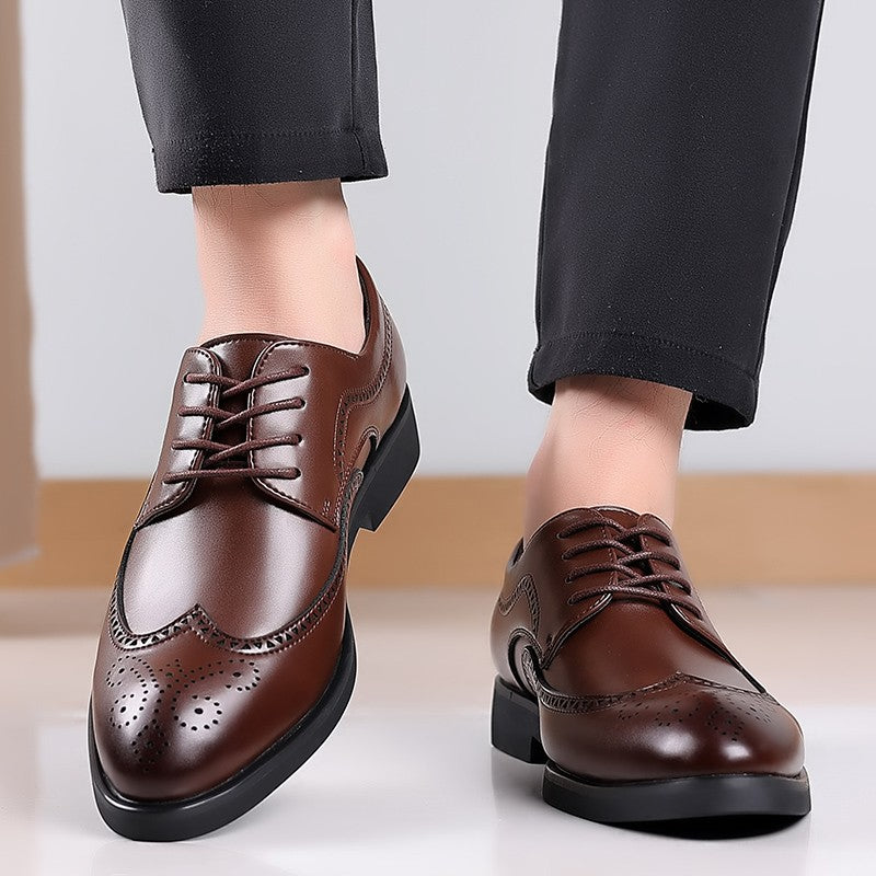 Men's Elegant British Brogue Derby Shoes Lace-Up Patchwork Breathable Formal Dress Shoes Business Wedding Thanksgiving Christmas
