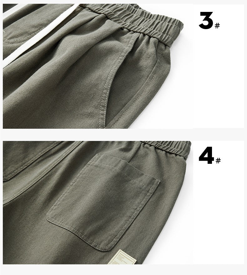 100% Cotton Men's Loose Wide Leg Pants Elastic Waist Fashion ArmyGreen Khaki Korean Streetwear Autumn Straight Trousers
