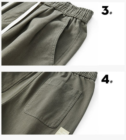 100% Cotton Men's Loose Wide Leg Pants Elastic Waist Fashion ArmyGreen Khaki Korean Streetwear Autumn Straight Trousers