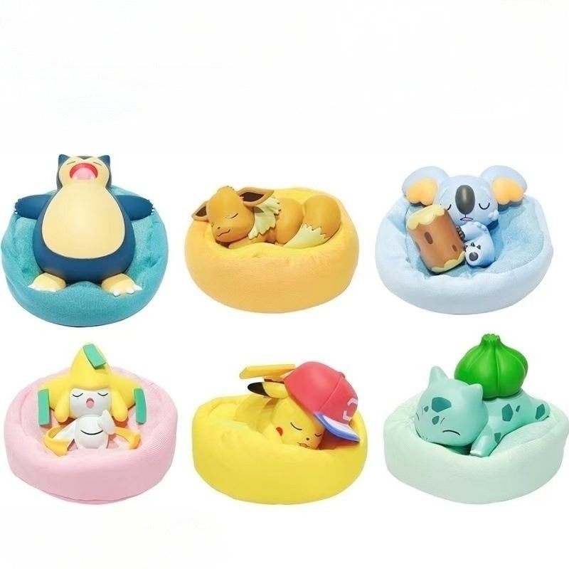 6 Pcs Anime Pokemon Model Kit Characters Figure Starry Dream Pikachu Eevee Series Car Interior Hand Sleeping Position Toys Gifts