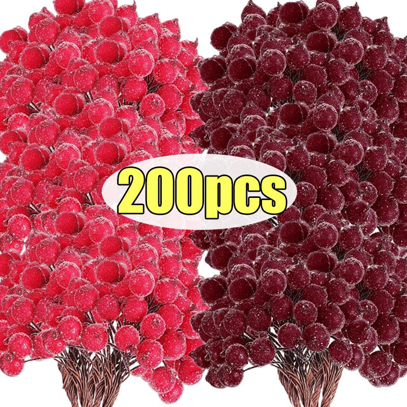 Wholesale Artificial Frosted Berry Mini Double Head Christmas Holly Red Gold Silver Berries Flowers Wreath Xmas Party Decoration