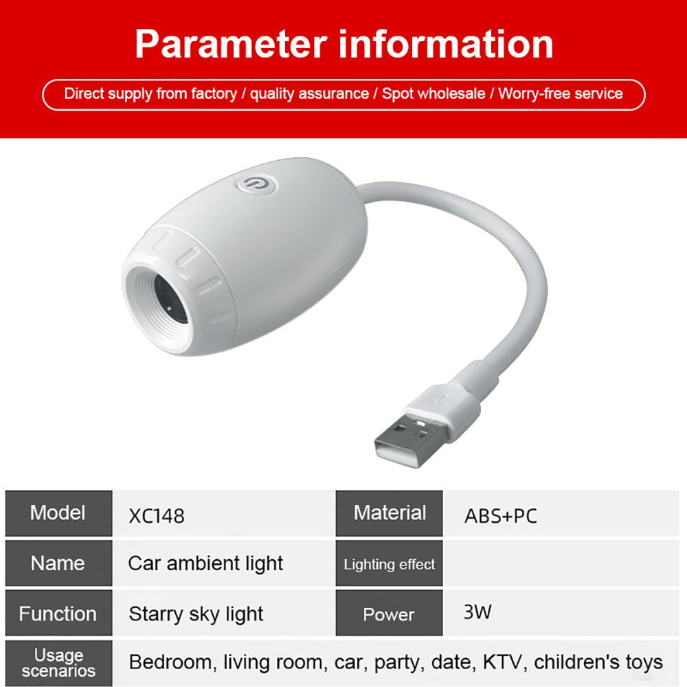 USB Car Atmosphere Projector Light Car Interior Ambient Light LED Starry Star Light Party Decor Romantic Saturn Galaxy Light