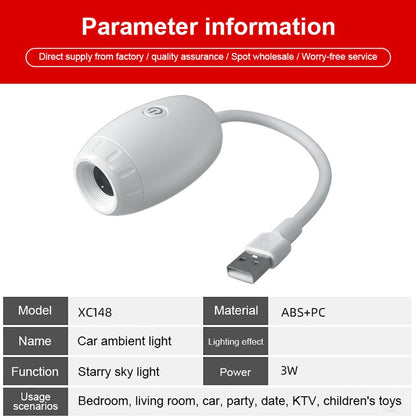 USB Car Atmosphere Projector Light Car Interior Ambient Light LED Starry Star Light Party Decor Romantic Saturn Galaxy Light