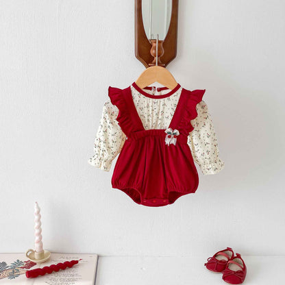 Newborn Christmas Red Clothes Autumn Kids Baby Girls Sweet Petal Collar Princess Rompers Infant New Baby Girls Rompers Clothes