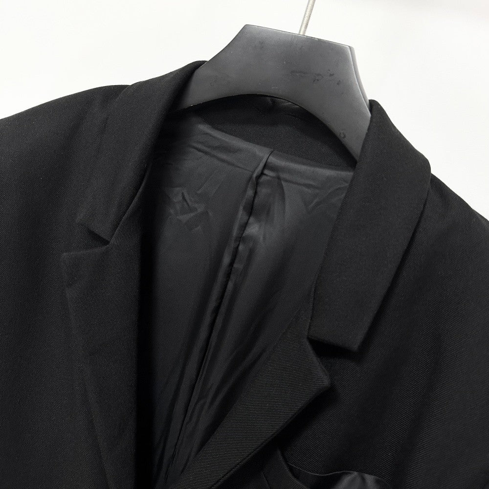 High Street Men's and Women's RO Dark Show Knitted Edge Splicing Sleeve Wide Shoulder Windbreaker Coat Medium Length Blazer Coat