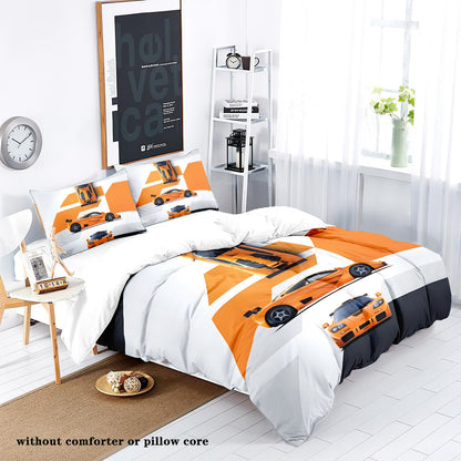 3pcs sports car racing print bedding set 1 quilt cover + 2 pillowcases unfilled, skin-friendly, breathable, anti-pilling