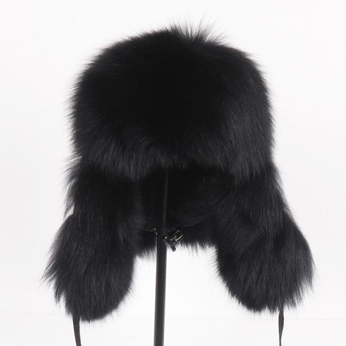 2025 Novo Chapéu Feminino Ushanka Russo de Pele de Raposa Natural Inverno Grosso Quente Orelhas Moda Chapéu Bomber Senhora Gorro Genuíno de Pele de Raposa Real