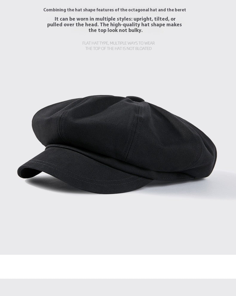 Beret Men's Fashion Spring and Summer Versatile Newsboy Cap Painter's Cap British Vintage Hat Octagonal Cap for Men and Women