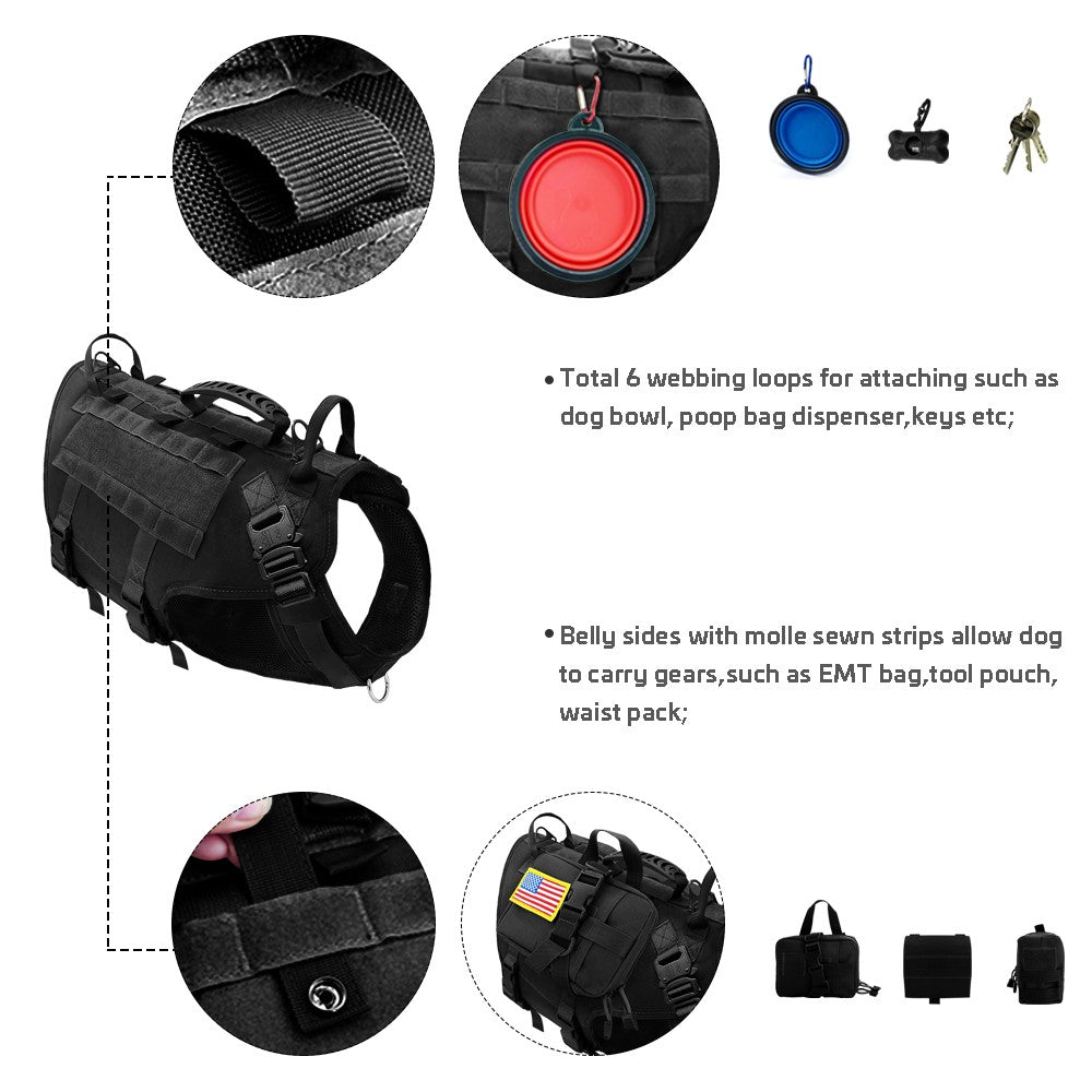Colete Tático Militar para Cães, Sem Puxão, para Cães de Médio e Grande Porte, Treinamento, Caminhada, Colete Molle para Cães com Bolsos