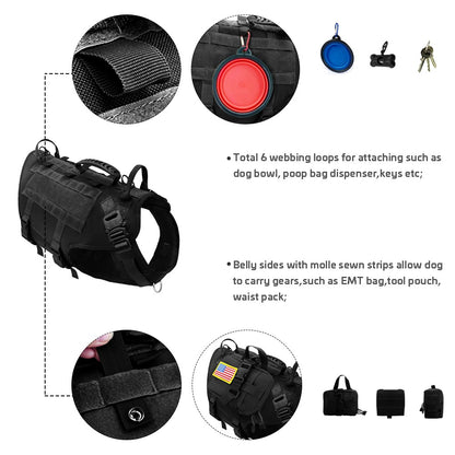 Colete Tático Militar para Cães, Sem Puxão, para Cães de Médio e Grande Porte, Treinamento, Caminhada, Colete Molle para Cães com Bolsos