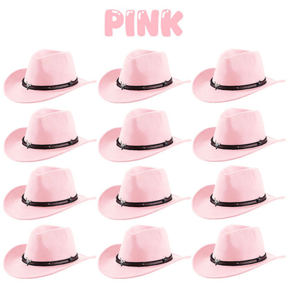 4-24Pcs Western Cowboy Hat for Men Women Adjustable Felt Cowgirl Hats Wide Brim Fedoras Hat for Adult Bachelor Party Costume